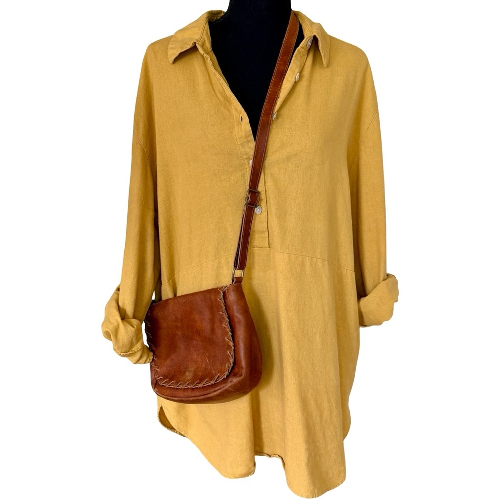 Yellow Tahari Linen Button Up Shirt Dress Tunic - Size L -Beach Cover Up